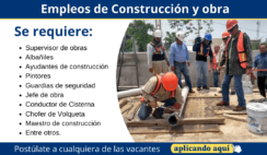 Convocatoria de trabajo en el área de la Construcción y obras